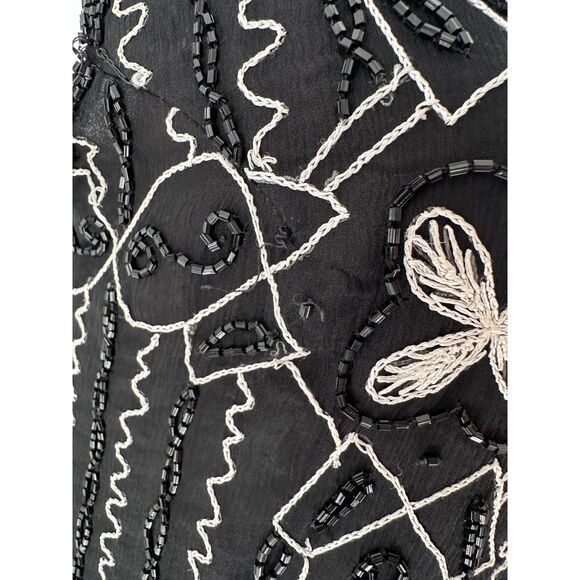 Vintage Laurence Kazar Black Beaded Art Deco Style Silk Cocktail Dress size L - Picture 10 of 12